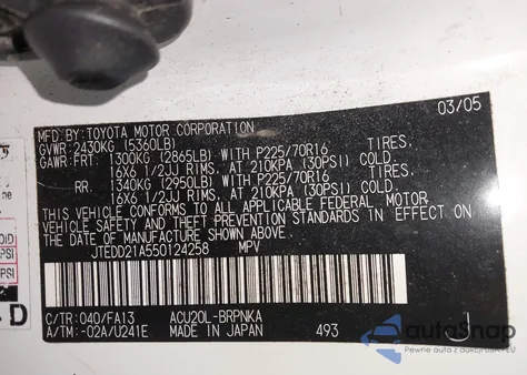 2005 Toyota Highlander from USA, damaged, VIN JTEDD21A550124258